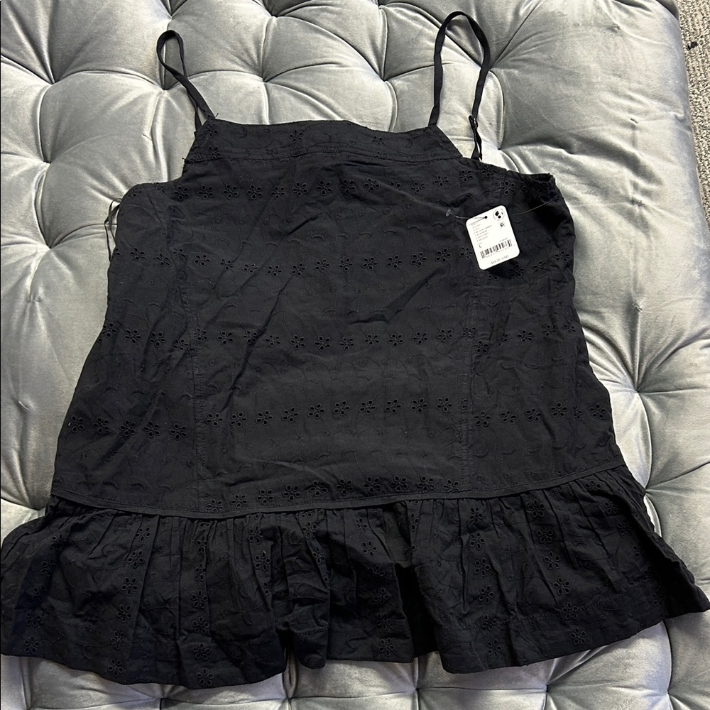 Free People Black Eyelet Ruffle Tank Top